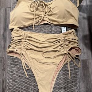 Fashion Nova Tan Ruched Bikini Set